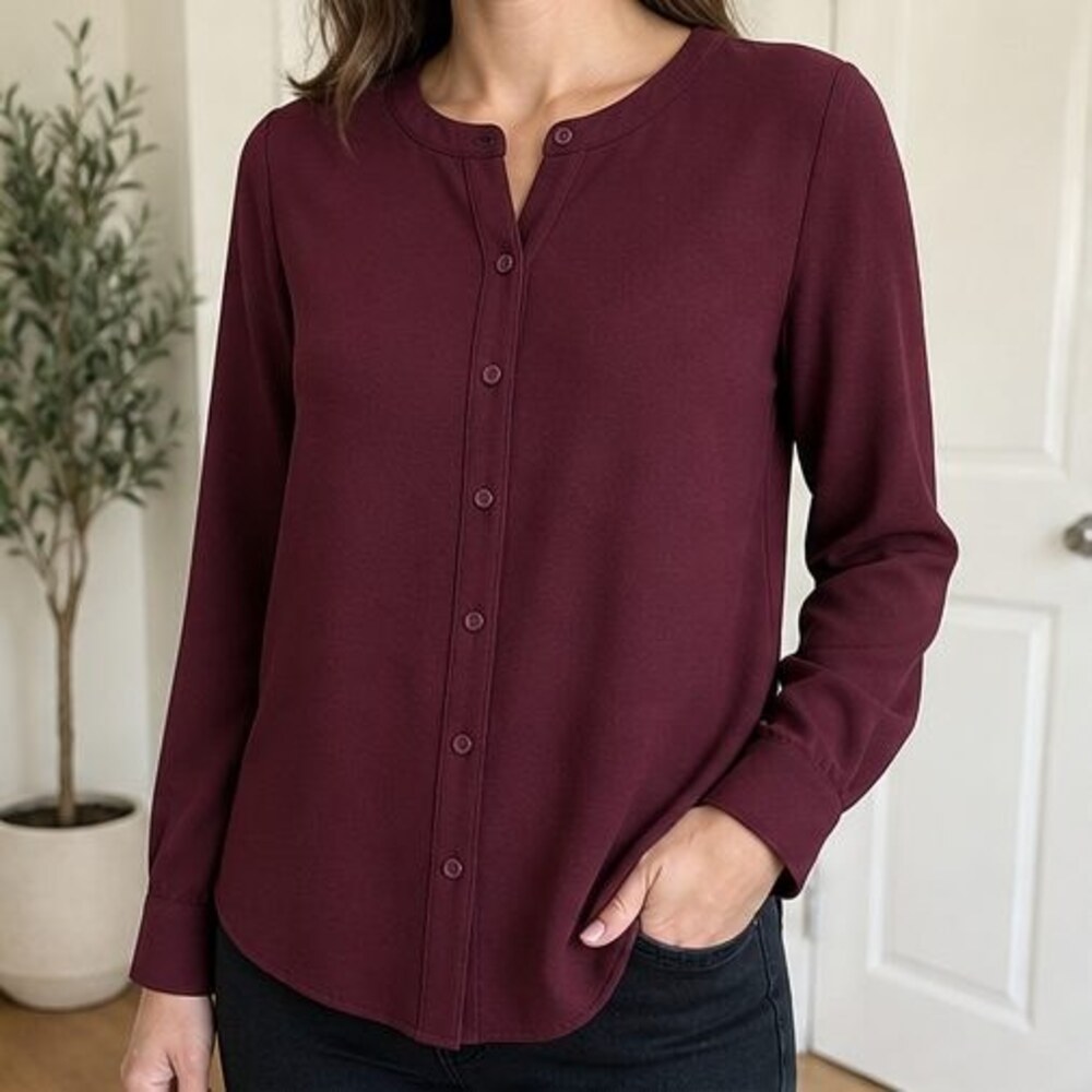 Burgundy Ruffle Blouse - Picture 2 of 6